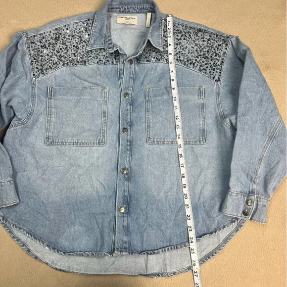 One Teaspoon Shirt womens XS blue denim jean snap front embellished Daria - Picture 2 of 11